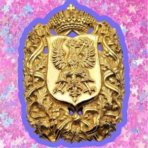 Miriam Haskell Gold coat of arms vintage 1960s brooch jewelry pin shield 50s